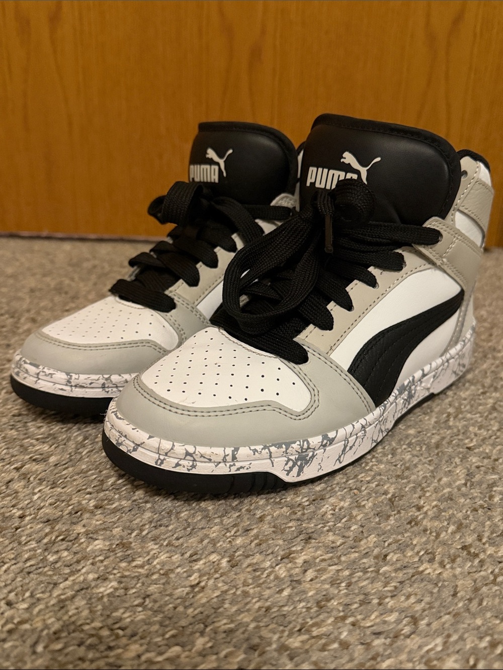 Puma Kids' High-Top Sneakers in White, Black & Gray